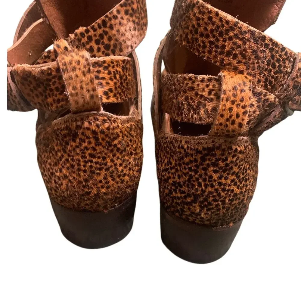 Matisse Raider Cowhair‎ leopard print strap & buckle ankle boots 7.5